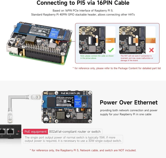 Alt view image 6 of 7 - Waveshare 2PCS PCIe to M.2 Adapter with PoE Function HAT+ (B), Compatible with Raspberry Pi 5, Supports POE NVMe Drive Protocol 2230/2242/2260/2280 M.2 Solid State Drive, High-Speed Reading/Writing