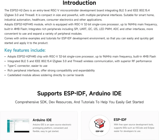 Alt view image 4 of 6 - Waveshare ESP32-H2 Mini Development Board with ESP32-H2FH4S, 96MHz Processor, 4MB Flash, Support BLE/Zigbee/Thread Wireless Communication