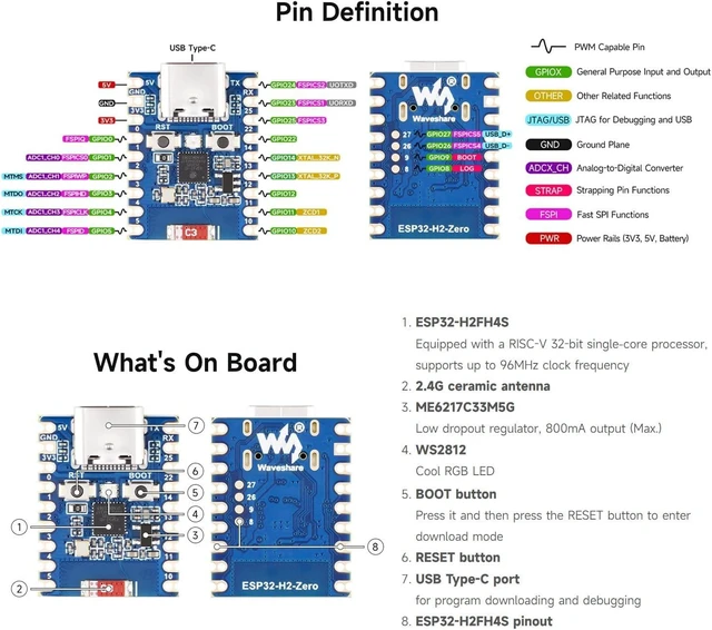 Alt view image 6 of 6 - Waveshare ESP32-H2 Mini Development Board with ESP32-H2FH4S, 96MHz Processor, 4MB Flash, Support BLE/Zigbee/Thread Wireless Communication