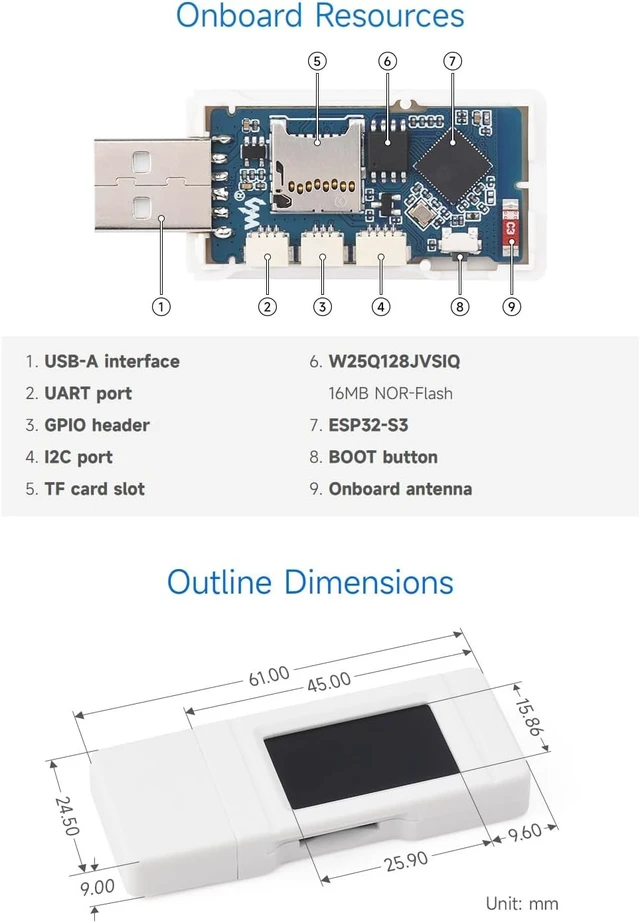 Alt view image 7 of 7 - Waveshare ESP32-GEEK Development Board, Based On ESP32-S3R2 Controller Chip, with 1.14inch 65K Color LCD, Supports WiFi & Bluetooth LE, USB-A Male Port, with White Plastic Case