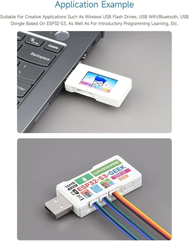 Alt view image 6 of 7 - Waveshare ESP32-GEEK Development Board, Based On ESP32-S3R2 Controller Chip, with 1.14inch 65K Color LCD, Supports WiFi & Bluetooth LE, USB-A Male Port, with White Plastic Case