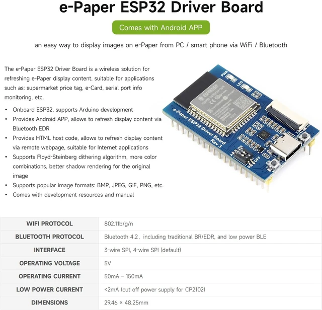Alt view image 4 of 6 - Waveshare Universal e-Paper Driver Board with WiFi/Bluetoth SoC ESP32 onboard Support Various Waveshare SPI e-Paper Raw Panels