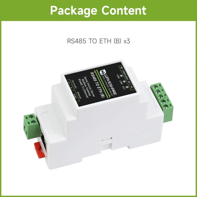 Alt view image 2 of 7 - Waveshare 3PCS Industrial Serial Server RS485 to RJ45 Ethernet TCP/IP to Serial Module Support Rail-Mount Modbus Gateway