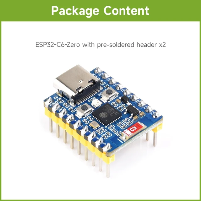 Alt view image 2 of 7 - Waveshare 2PCS ESP32-C6 Mini Development Board, Based On ESP32-C6FH8, Dual Processors, 160MHz Running Frequency, 2.4GHz Wi-Fi 6 & BLE 5, ESP32 Development Board, with Pre-soldered Header