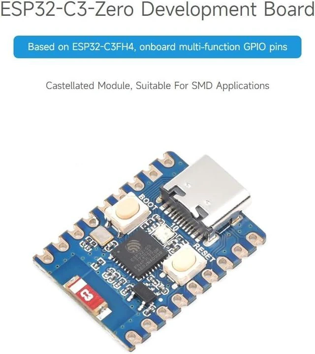 Alt view image 3 of 7 - Waveshare 2PCS ESP32-C3 Mini Development Board, Based On ESP32-C3FN4 Single-Core Processor, 160MHz Running Frequency, 2.4GHz Wi-Fi & BLE 5 with Pre-soldered Header