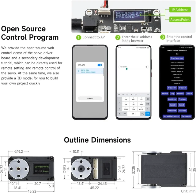 Alt view image 7 of 7 - Waveshare 3PCS 30KG Serial Bus Servo High Precision and Torque with Programmable 360 Degrees Magnetic Encoder Two-Way Feedback Servo/Motor Mode Switchable