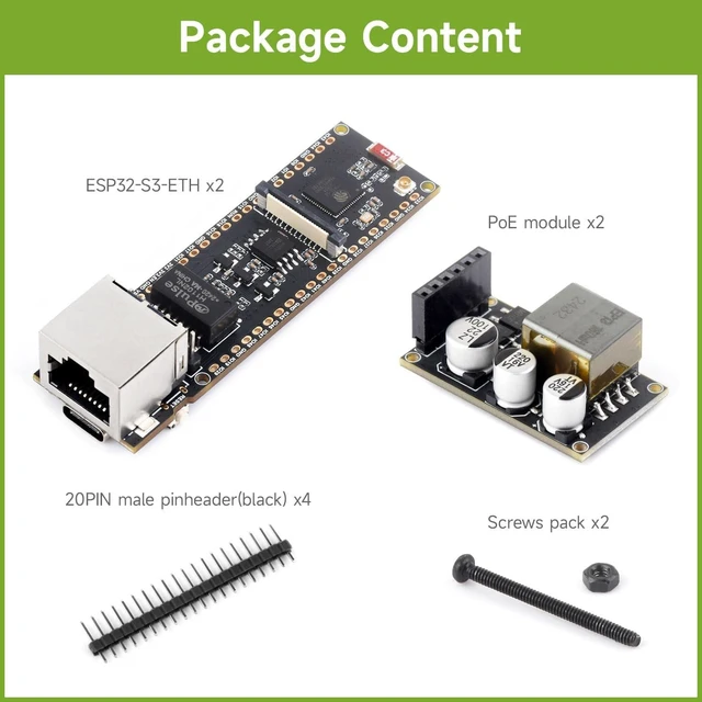 Alt view image 2 of 7 - Waveshare 2PCS ESP32-S3 ETH Development Board, 10/100Mbps RJ45 Ethernet Port, Wi-Fi & BT Support, 240MHz Dual Core Processor, Onboard Type-C Port and TF Card Slot, PoE Module