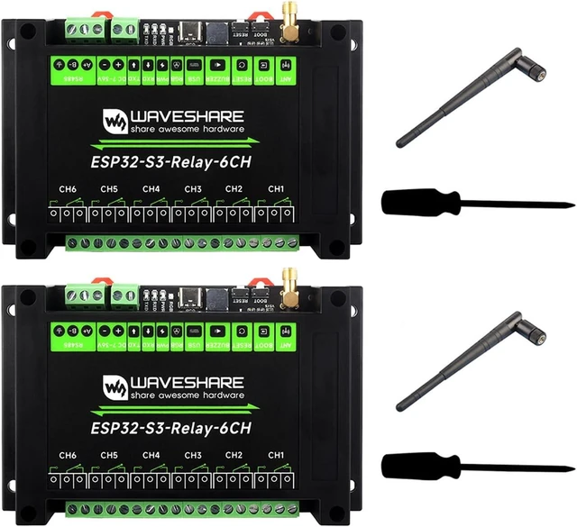 Main image of Waveshare 2PCS Industrial 6-Channel ESP32-S3 Wi-Fi Relay Module, Supports Wi-Fi/BLE/RS485 Control, Onboard RS485 / Pico HAT Interfaces, with Multiple Isolation Protection Circuits
