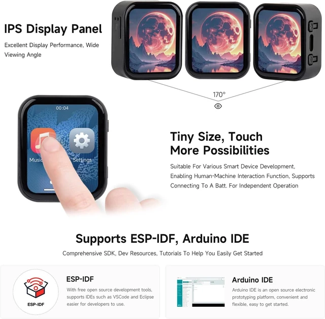 Alt view image 5 of 7 - Waveshare ESP32-C6 1.83inch Touch Display Development Board, 240 × 284, Onboard Audio Codec Chip, Built-in Microphones and Speaker, Supports Wi-Fi 6 and BLE 5