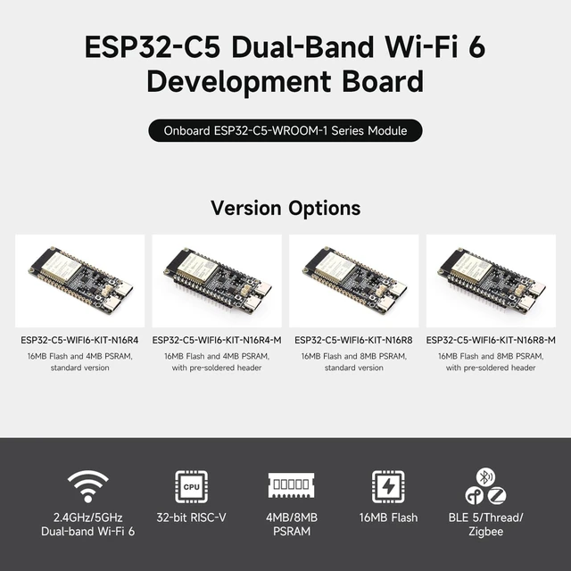 Alt view image 3 of 7 - Waveshare ESP32-C5 Dual-Band Wi-Fi 6 Development Board, 240MHz RISC-V Processor, ESP32-C5-WROOM-1 Series Module, Multi-Protocol RISC-V MCU, 8MP PSRAM