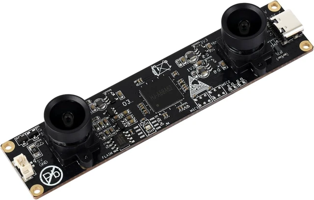 Main image of Waveshare OS02G10 2MP Stereo USB Camera Module, OS02G10 Sensor Chip, USB2.0 Port, Synchronized Same-Frame Output, 62mm Baseline, Featuring Distortion-Free Lenses