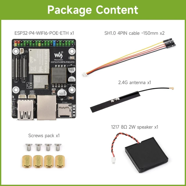 Alt view image 2 of 7 - Waveshare ESP32-P4-WIFI6-POE-ETH High-Performance Development Board, Based On ESP32-P4 and ESP32-C6, Supports Wi-Fi 6 and BLT 5 (LE), PoE Module, Bundle with Speaker and Cables (5 Items)