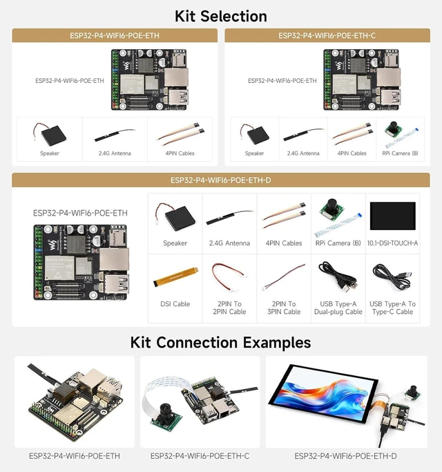 Alt view image 5 of 7 - Waveshare ESP32-P4-WIFI6-POE-ETH High-Performance Development Board, Based On ESP32-P4 and ESP32-C6, Supports Wi-Fi 6 and BLT 5 (LE), PoE Module, Bundle with 10.1inch Screen, Camera, Speaker(16 items)