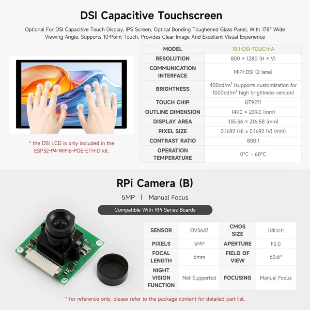 Alt view image 6 of 7 - Waveshare ESP32-P4-WIFI6-POE-ETH High-Performance Development Board, Based On ESP32-P4 and ESP32-C6, Supports Wi-Fi 6 and BLT 5 (LE), PoE Module, Bundle with 10.1inch Screen, Camera, Speaker(16 items)