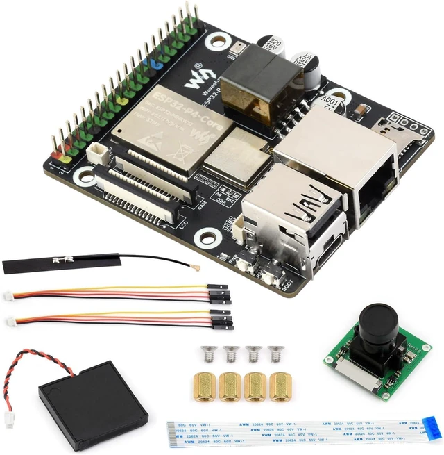 Main image of Waveshare ESP32-P4-WIFI6-POE-ETH High-Performance Development Board, Based On ESP32-P4 and ESP32-C6, Supports Wi-Fi 6 and BLT 5 (LE), PoE Module, Bundle with Camera, Speaker and Cables (7 Items)