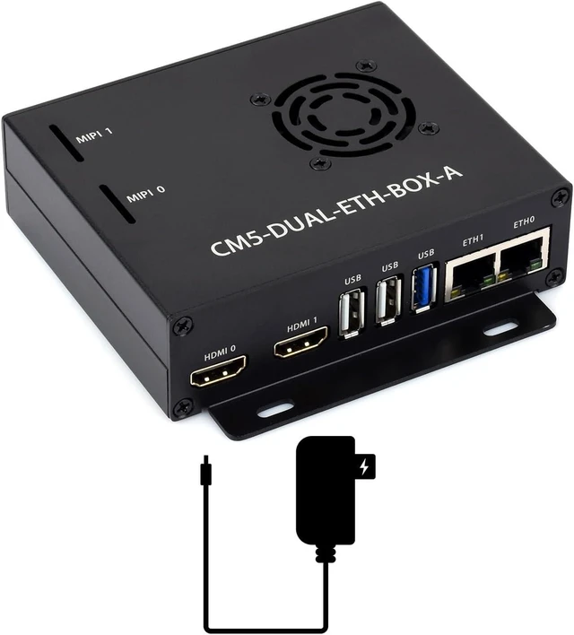 Main image of Waveshare Giga-bit / 2.5G Dual Ethernet Base Board, Compatible with Raspberry Pi CM5. Dual RJ45 Ethernet, Dual 4K Display, Dual MIPI, 40Pin GPIO Header, with Board, Metal Case and Power Supply