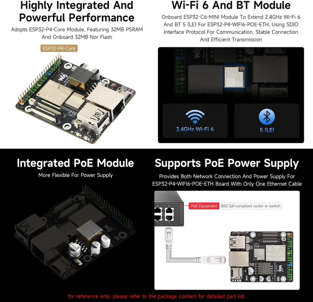 Alt view image 7 of 7 - Waveshare ESP32-P4-WIFI6-POE-ETH High-Performance Development Board, Based On ESP32-P4 and ESP32-C6, Supports Wi-Fi 6 and BLT 5 (LE), PoE Module, Bundle with 10.1inch Screen, Camera, Speaker(16 items)