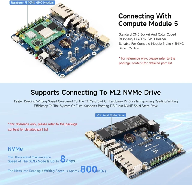 Alt view image 4 of 7 - Waveshare Giga-bit / 2.5G Dual Ethernet Base Board, Compatible with Raspberry Pi CM5. Dual RJ45 Ethernet, Dual 4K Display, Dual MIPI, 40Pin GPIO Header, with Board, Metal Case and Power Supply