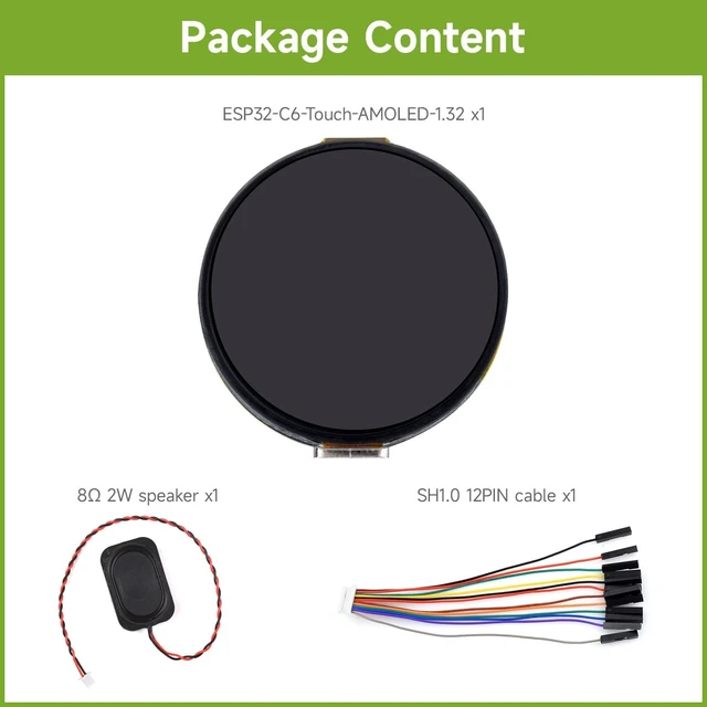 Alt view image 2 of 7 - Waveshare ESP32-C6 1.32inch AMOLED Round Touch Display Development Board, 466×466 Pixels, QSPI Interface, Supports Wi-Fi 6 and BT 5