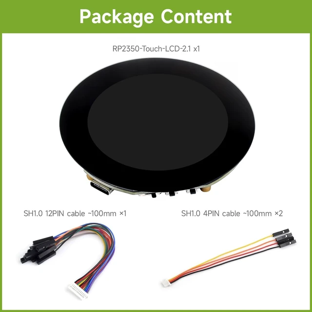 Alt view image 2 of 7 - Waveshare RP2350 2.1inch Capacitive Touch Round Display Development Board, 480×480 IPS Panel Display, 65K Color, Flat Touch Panel Version