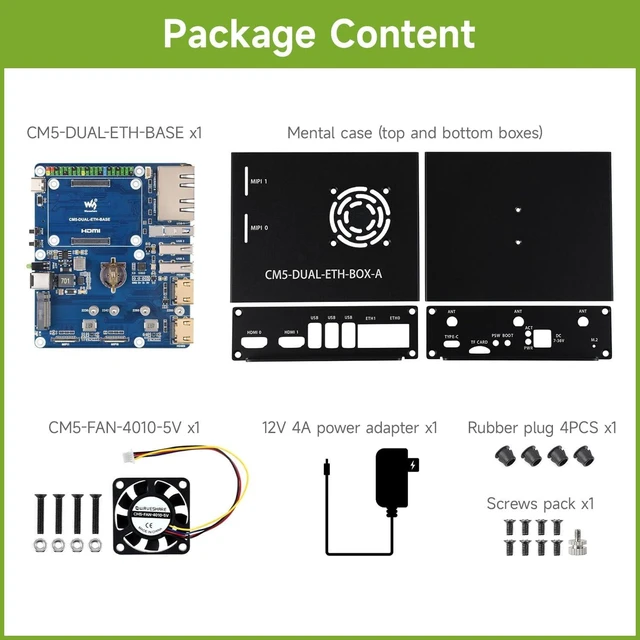 Alt view image 2 of 7 - Waveshare Giga-bit / 2.5G Dual Ethernet Base Board, Compatible with Raspberry Pi CM5. Dual RJ45 Ethernet, Dual 4K Display, Dual MIPI, 40Pin GPIO Header, with Board, Metal Case and Power Supply