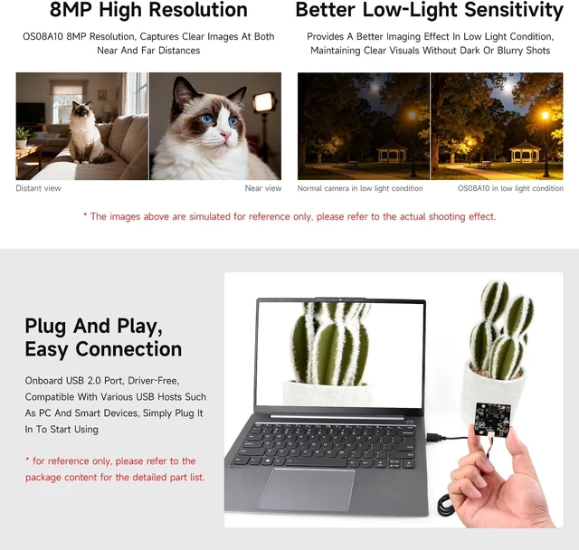Alt view image 5 of 5 - Waveshare OS08A10 8MP M12 USB Camera Module, OS08A10 Sensor Chip, USB2.0 Port, Better Sensitivity in Low-Light Condition, Easy to Use