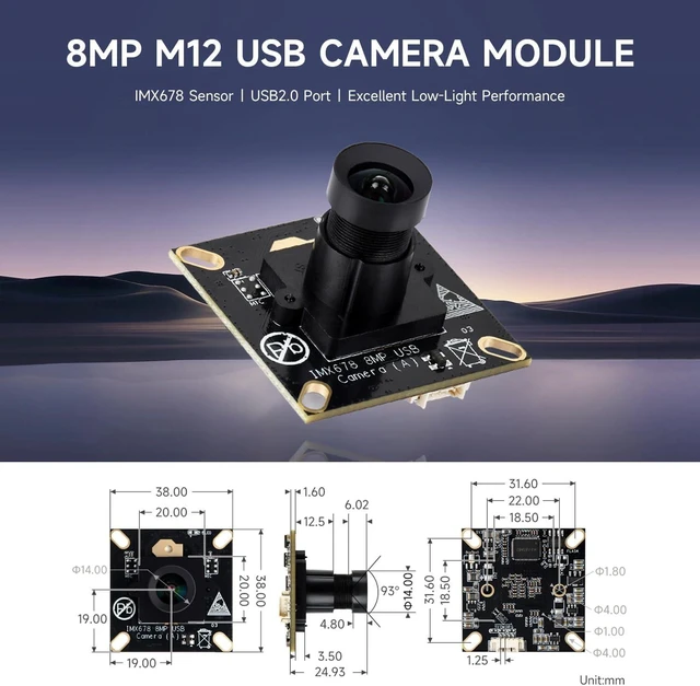 Alt view image 3 of 5 - waveshare IMX678 8MP M12 USB Camera Module, IMX678 Sensor Chip, USB2.0 Port, Better Sensitivity in Low-Light Condition, Easy to Use