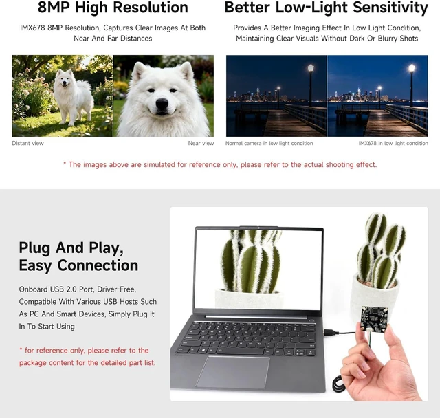 Alt view image 5 of 5 - waveshare IMX678 8MP M12 USB Camera Module, IMX678 Sensor Chip, USB2.0 Port, Better Sensitivity in Low-Light Condition, Easy to Use