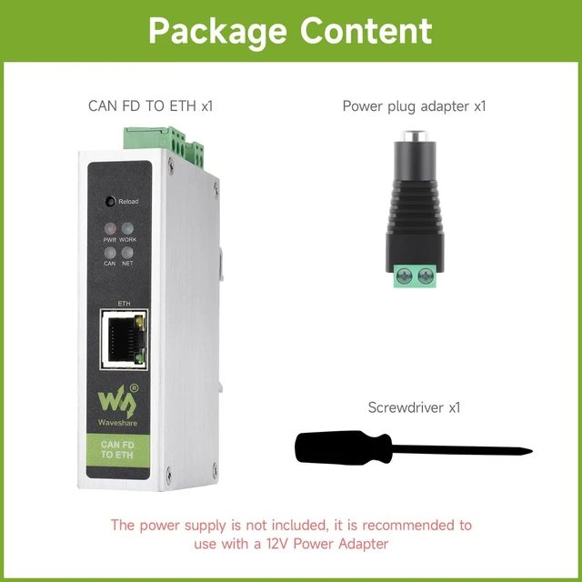 Alt view image 2 of 7 - Waveshare CAN FD Protocol Converter, CAN FD to ETH Bidirectional Data Communication, Supports 5 Data Conversion Modes and CAN 2.0A/2.0B Protocols, Rail-Mount Support