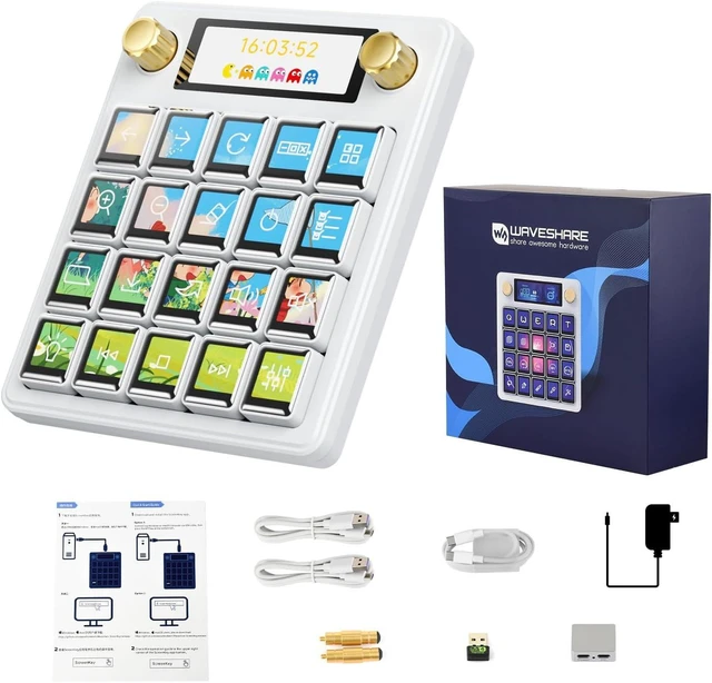 Main image of waveshare MK20 AI Voice Control Panel, Onboard 20 × 0.85inch Mechanical LCD Macro Keys and A 2.8inch Secondary Screen, High-Precision Dual Knobs, Supports Linux + QMK Dual-System Architecture, White