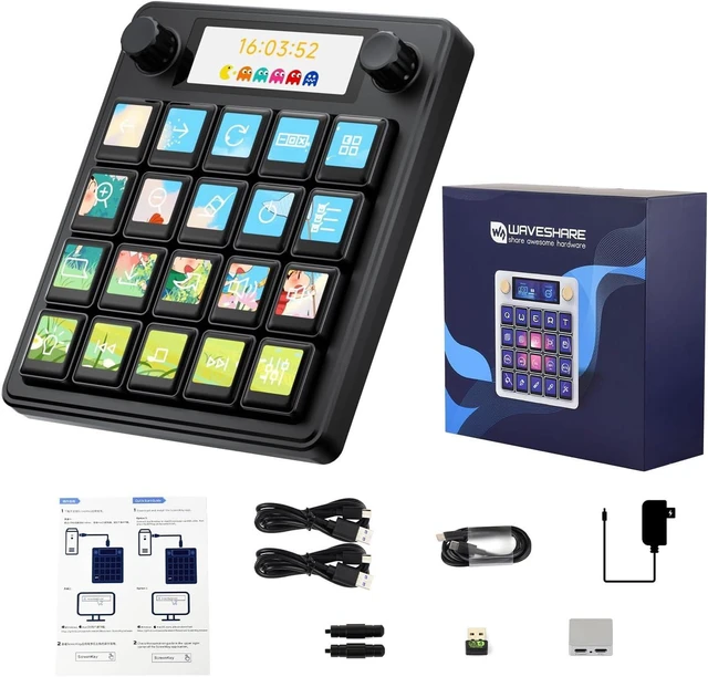 Main image of Waveshare MK20 AI Voice Control Panel, Onboard 20 × 0.85inch Mechanical LCD Macro Keys and A 2.8inch Secondary Screen, High-Precision Dual Knobs, Supports Linux + QMK Dual-System Architecture, Black