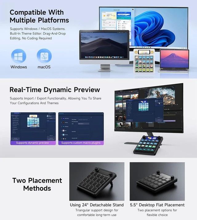 Alt view image 6 of 7 - waveshare MK20 AI Voice Control Panel, Onboard 20 × 0.85inch Mechanical LCD Macro Keys and A 2.8inch Secondary Screen, High-Precision Dual Knobs, Supports Linux + QMK Dual-System Architecture, White