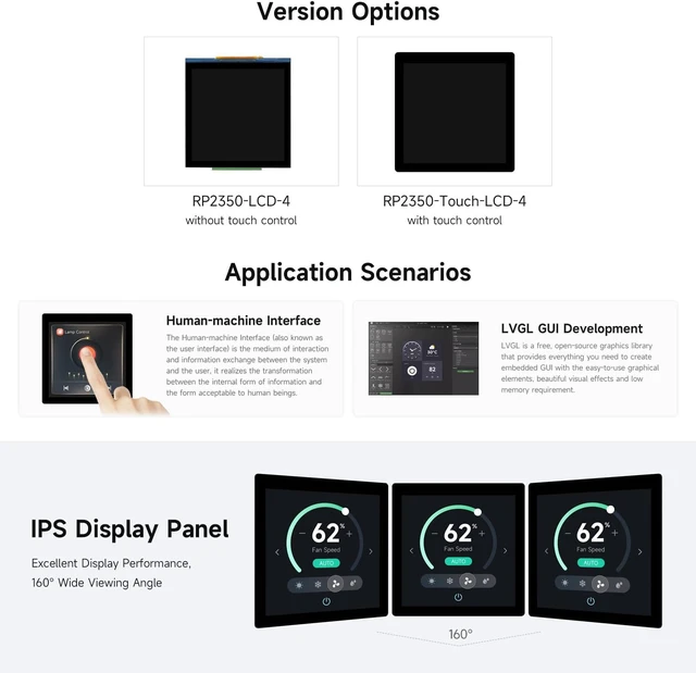 Alt view image 4 of 7 - Waveshare RP2350 4inch Display Development Board, 480×480 IPS Panel Display, 65K Color, Dual-core & Dual-Architecture Design, no Touch Function