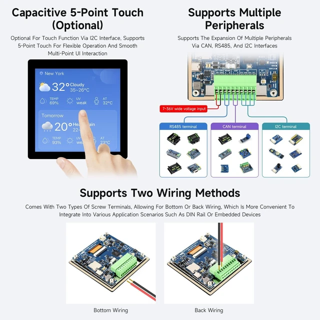 Alt view image 5 of 7 - Waveshare RP2350 4inch Display Development Board, 480×480 IPS Panel Display, 65K Color, Dual-core & Dual-Architecture Design, no Touch Function