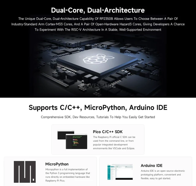 Alt view image 6 of 7 - Waveshare RP2350 4inch Display Development Board, 480×480 IPS Panel Display, 65K Color, Dual-core & Dual-Architecture Design, no Touch Function