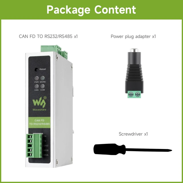 Alt view image 2 of 7 - Waveshare CAN FD Protocol Converter, CAN FD to RS232/RS485 Bidirectional Data Communication, Supports 5 Data Conversion Modes and CAN 2.0A/2.0B Protocols, Rail-Mount Support