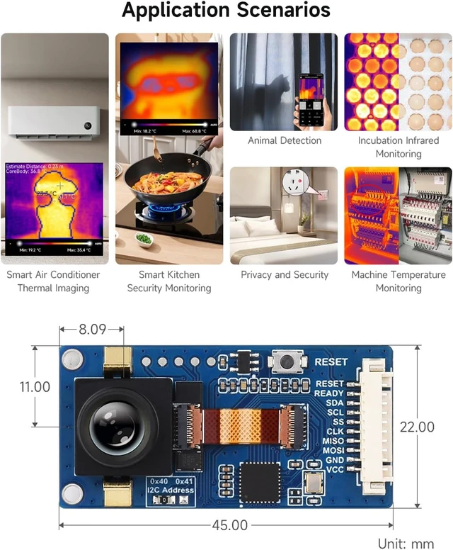 Alt view image 6 of 6 - Waveshare Long-Wave IR Thermal Imaging Camera Module, 80 × 62 Pixels IR Array, Motion Detection, SPI and I2C Interfaces Communication, Suitable for Raspberry Pi and Other Development Boards, 44° FOV