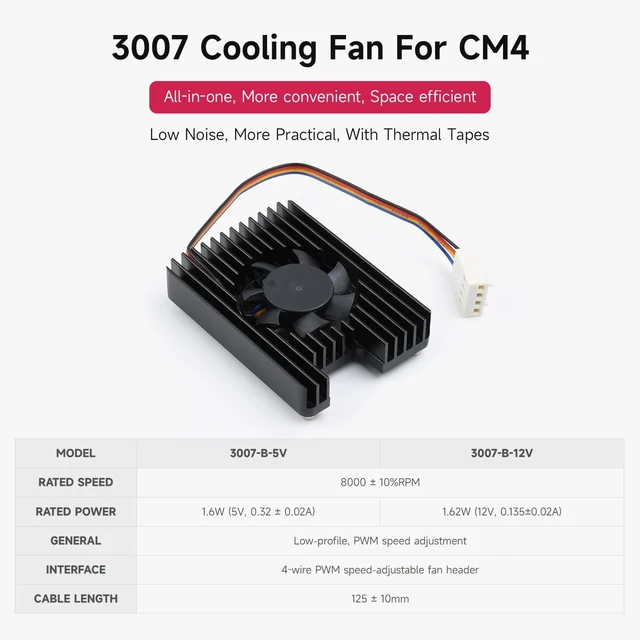 Alt view image 3 of 6 - Waveshare Dedicated FAN-3007-B Cooling Fan for Raspberry Pi Compute Module 4 CM4 Speed Adjustable with Thermal Tapes-5V