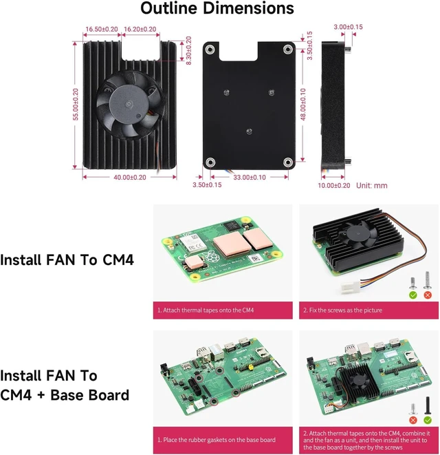 Alt view image 6 of 6 - Waveshare Dedicated FAN-3007-B Cooling Fan for Raspberry Pi Compute Module 4 CM4 Speed Adjustable with Thermal Tapes-5V