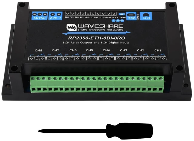 Main image of Waveshare Industrial 8-Channel RP2350 Relay Module, Based on RP2350 Dual-core & Dual-Architecture Microcontroller, Supports Digital Input, RS485, Ethernet and Multiple Isolation Protection