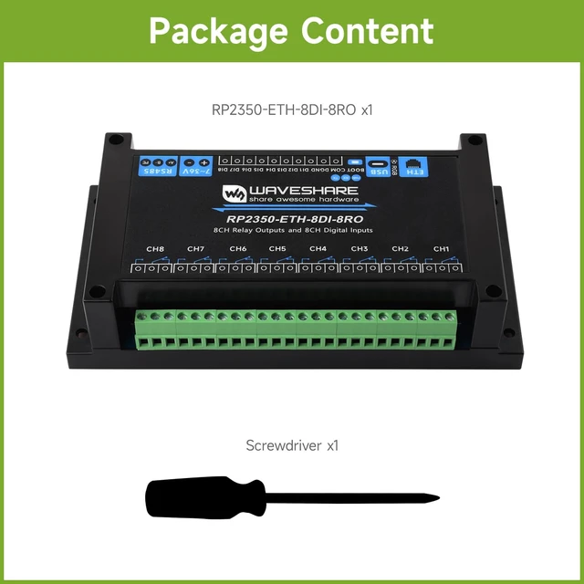 Alt view image 2 of 7 - Waveshare Industrial 8-Channel RP2350 Relay Module, Based on RP2350 Dual-core & Dual-Architecture Microcontroller, Supports Digital Input, RS485, Ethernet and Multiple Isolation Protection
