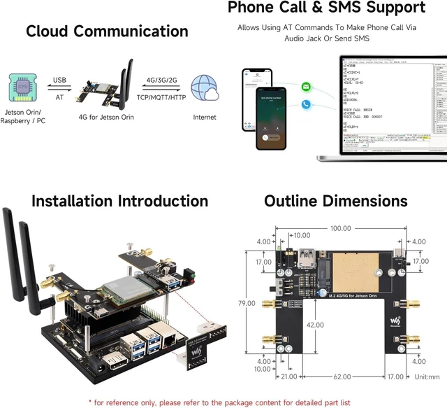 Alt view image 7 of 7 - Waveshare 4G Module Expansion Board for Jetson Orin Includes SIM7600G-H-M.2 4G Module, Supporting 4G/3G/2G Communication and GNSS Positioning with Global Coverage