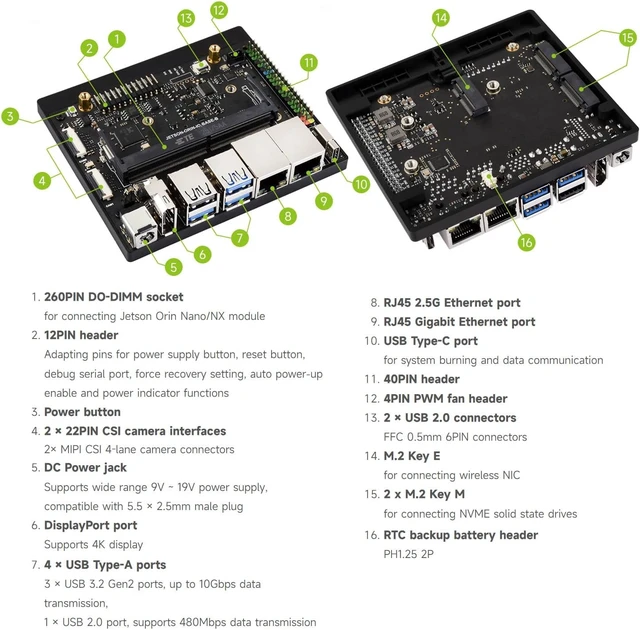 Alt view image 7 of 7 - Waveshare Jetson Orin Nano/NX Super Dual Ethernet Base Board Compatible with Jetson Orin Nano and Jetson Orin NX Modules, Designed for NV Jetson Orin Nano Super AI Development Kit