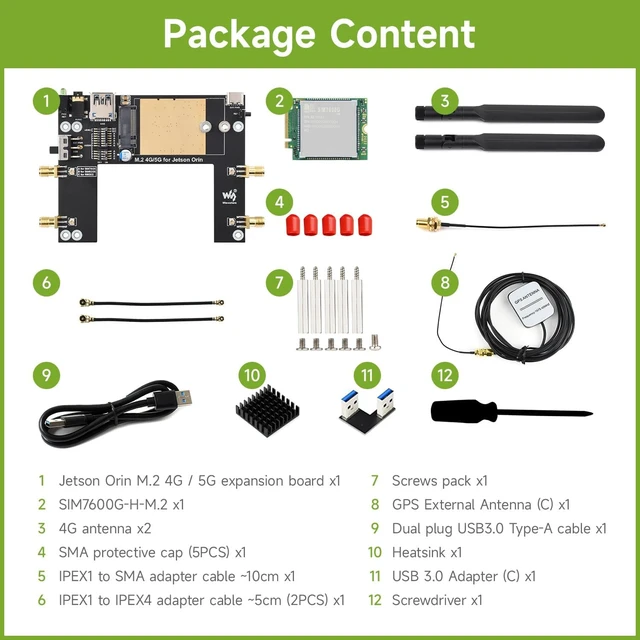 Alt view image 2 of 7 - Waveshare 4G Module Expansion Board for Jetson Orin Includes SIM7600G-H-M.2 4G Module, Supporting 4G/3G/2G Communication and GNSS Positioning with Global Coverage