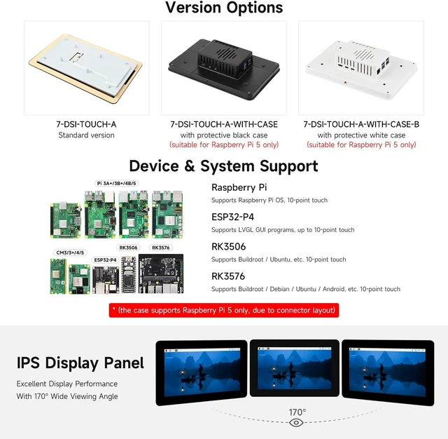 Alt view image 4 of 7 - Waveshare 7inch DSI Capacitive Touch Display, 720×1280 Pixels, IPS Panel, Optical Bonding Toughened Glass Panel, 10-Point Touch, Anti-Fingerprint Process, Comes with Protective Case, White