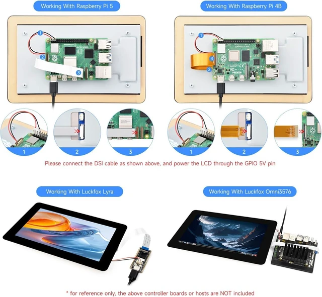 Alt view image 5 of 7 - Waveshare 7" DSI Capacitive Touch Display, Compatible with Raspberry Pi 5/4B/3B+/3A+, Supports ESP32-P4, RK3506, RK3576, 1280x720 IPS, Optical Bonding Toughened Glass, 10-Point Touch, Anti-Fingerprint