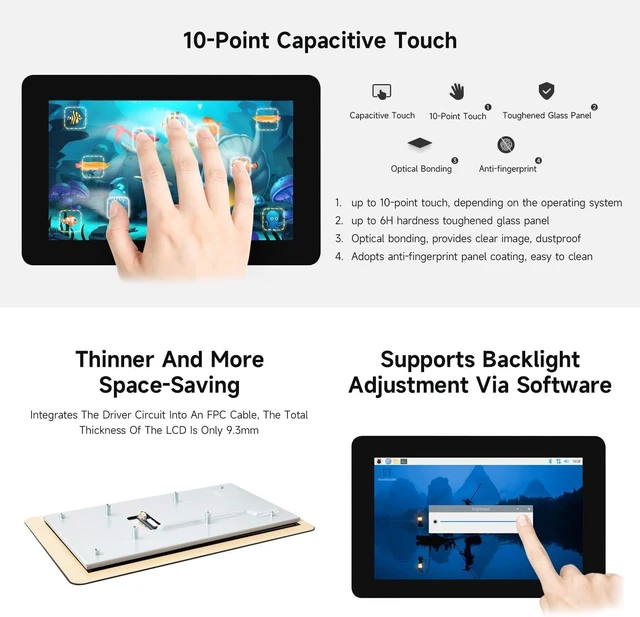 Alt view image 7 of 7 - Waveshare 7" DSI Capacitive Touch Display, Compatible with Raspberry Pi 5/4B/3B+/3A+, Supports ESP32-P4, RK3506, RK3576, 1280x720 IPS, Optical Bonding Toughened Glass, 10-Point Touch, Anti-Fingerprint
