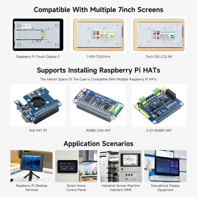 Alt view image 5 of 7 - Waveshare Protective Case, Compatible with RPi 7inch Touch Display 2 and Pi 5,Compatible with Multiple 7inch Screens, Reserved Rich Interfaces, Includes Back Cover Only, Black