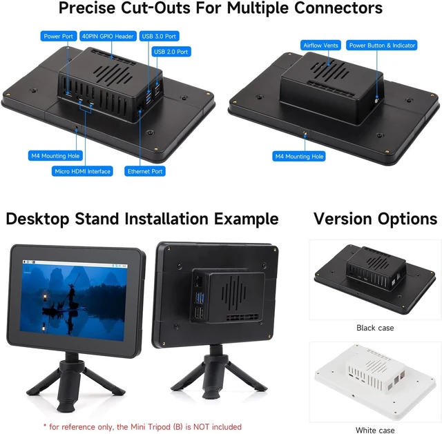 Alt view image 4 of 7 - Waveshare Protective Case, Compatible with RPi 7inch Touch Display 2 and Pi 5,Compatible with Multiple 7inch Screens, Reserved Rich Interfaces, Includes Back Cover Only, Black