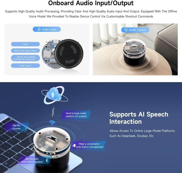 Alt view image 5 of 7 - Waveshare ESP32-S3 AI Smart Speaker Development Board, Dual Microphones, Noise Reduction, RGB Lighting, External Display & Camera Support, with 3.7V MX1.25 Lithium BAT